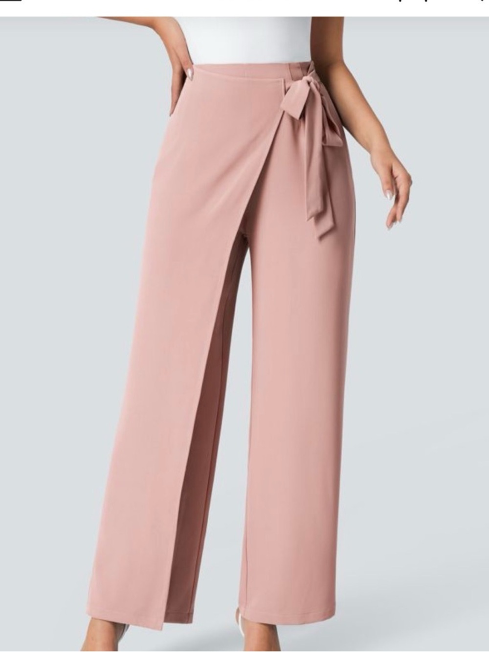 HALARA Blush Pink Wrap-Front Wide Leg Trousers